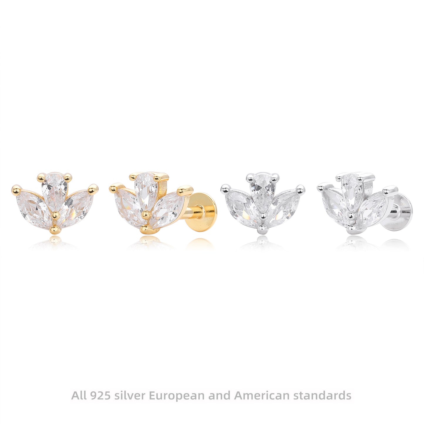 S925 Sterling Silver Inlaid Zirconium Piercing Ear Stud Nose Stud