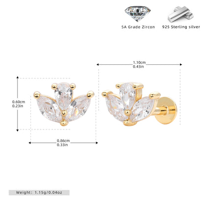 S925 Sterling Silver Inlaid Zirconium Piercing Ear Stud Nose Stud