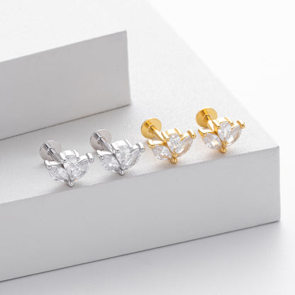 S925 Sterling Silver Inlaid Zirconium Piercing Ear Stud Nose Stud